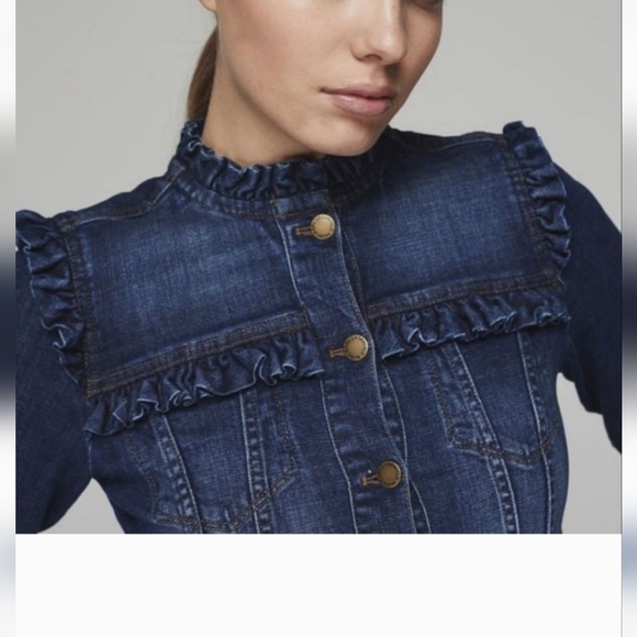 Karl Lagerfeld Jackets & Blazers - Karl Lagerfeld Blue Ruffled Denim Jean Button Cotton Stretch Jacket Size Small